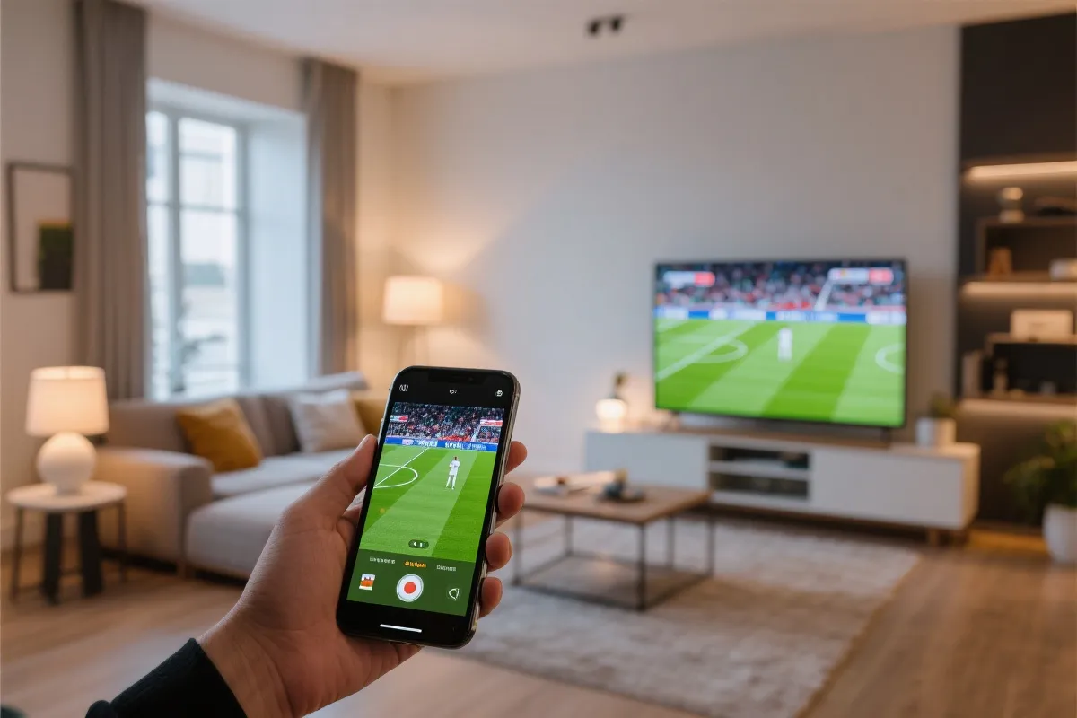 手机投屏到电视观看比赛的示意图